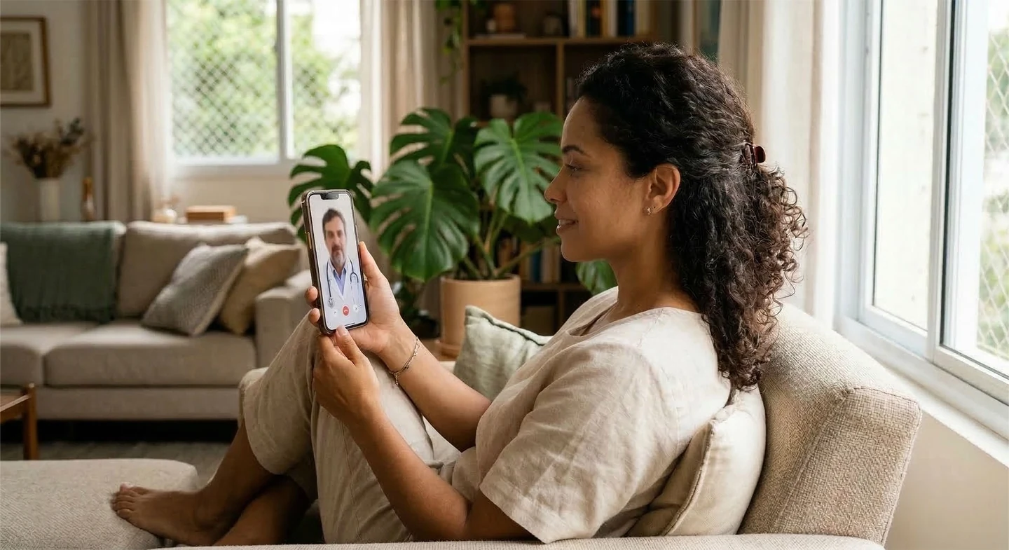 Pessoa em consulta de telemedicina pelo tablet